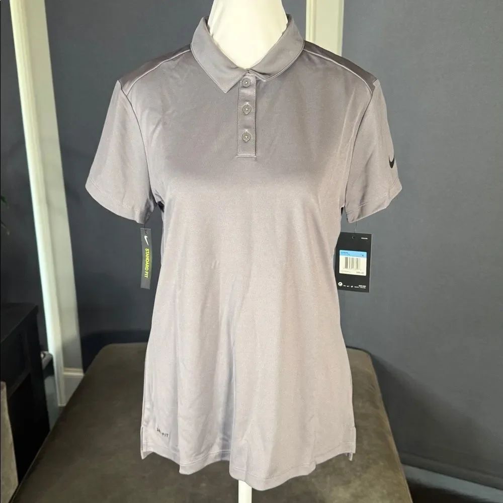 Nike Women’s Gray Golf Polo Shirt Dri-Fit Short Sleeve Standard Fit Size L NWT